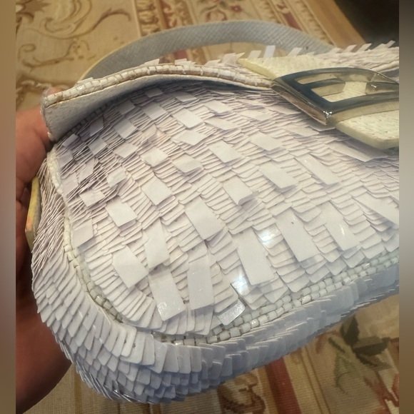 Vintage Fendi Sequins Baguette White Designer Shoulder Bag With Lizard Accents - Picture 5 of 16